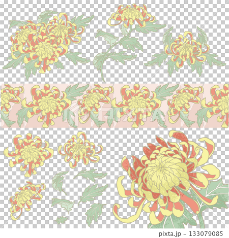 Auspicious red and yellow chrysanthemum (Fuego) decoration parts 133079085