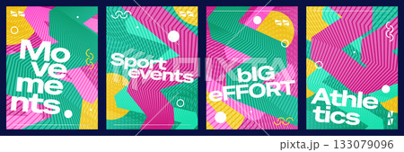 Colorful and Geometric Sports Event Poster Set. Banner, Poster, or Cover Template for Sports, Fitness, Workout, Gym, Flyer, or Music Festival 133079096