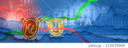 crude oil prices rise in czk. energy crisis in czech republic. bullish commodity stock market concept. 3d illustration of expensive petroleum products. financial blue background with market chart 133079369