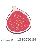 Half of figs. Slice of ripe tropical fruit. Hand-drawn colored flat vector illustration isolated on white background. 133079386