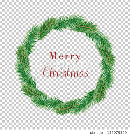 Christmas watercolor round wreath of spruce branches. Winter wreath of green conifer branches, traditional holiday decor. Christmas background for greeting cards. Round frame with space for text. Christmas watercolor round wreath of spruce branches. Winter wreath of green conifer branches, traditional holiday decor. Christmas background for greeting cards. Round frame with space for text. 133079390
