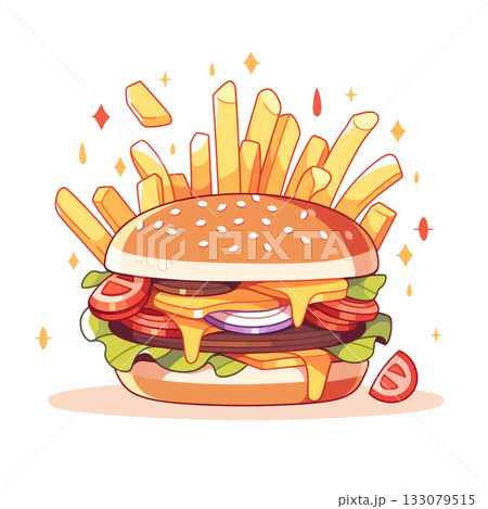 ハンバーガーとポテトのイラスト ハンバーガーとポテトのイラスト 133079515