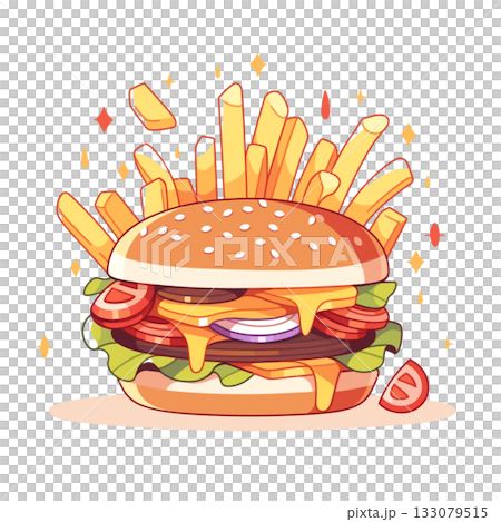 ハンバーガーとポテトのイラスト ハンバーガーとポテトのイラスト 133079515
