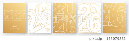 Gold 2026 poster set, New Year greeting card, 3d line logo 133079881