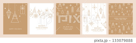 Gold Christmas greeting card set, Christmas balls posters 133079888