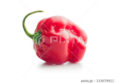 Red chili pepper habanero isolated on white background. Red chili pepper habanero isolated on white background. 133079911