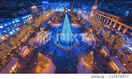 クリスマスムードのイルミネーションと町並み クリスマスムードのイルミネーションと町並み 133079977