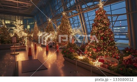 クリスマスムードのイルミネーションと町並み クリスマスムードのイルミネーションと町並み 133080012