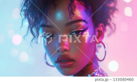 Glamorous Portrait of a Woman in Neon Lights 133080460