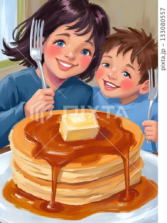 ホットケーキを食べる笑顔の子供たち 133080557