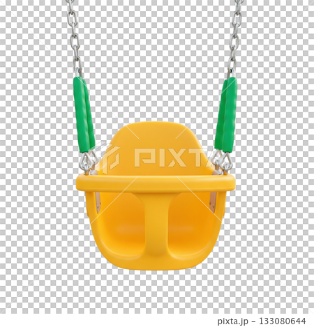 Yellow baby swing on metal chains a playground equipment for children outdoor activity 133080644