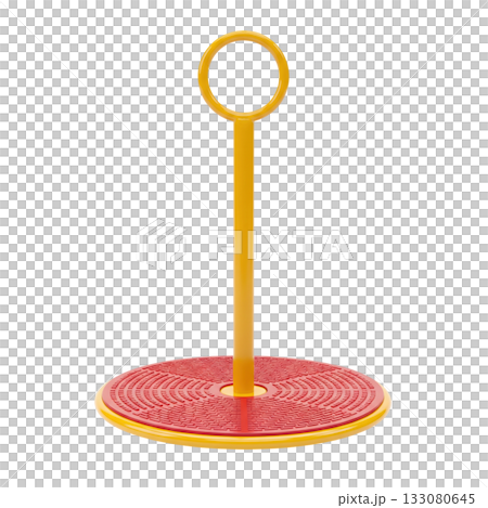 Red and yellow playground spinner roundabout for children's outdoor fun and active game play 133080645