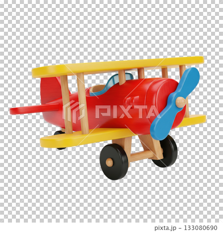Colorful wooden toy biplane airplane a vintage eco-friendly handmade gift for children 133080690
