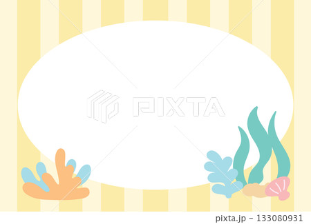 Pastel yellow stripe frame with seashell for under the sea template, aquarium, ocean, animal, zoo, souvenir shop, polaroid photo, post card, vacation poster, sticky note, memo note, notepad Pastel yellow stripe frame with seashell for under the sea template, aquarium, ocean, animal, zoo, souvenir shop, polaroid photo, post card, vacation poster, sticky note, memo note, notepad 133080931