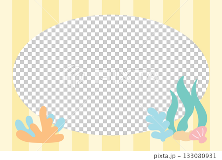 Pastel yellow stripe frame with seashell for under the sea template, aquarium, ocean, animal, zoo, souvenir shop, polaroid photo, post card, vacation poster, sticky note, memo note, notepad Pastel yellow stripe frame with seashell for under the sea template, aquarium, ocean, animal, zoo, souvenir shop, polaroid photo, post card, vacation poster, sticky note, memo note, notepad 133080931