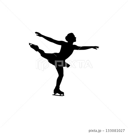 figure skater performing spin silhouette isolated on white background 133081027