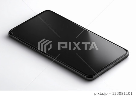 Sleek Black Smartphone Elegantly Resting on a Clean White Background Generative AI Sleek Black Smartphone Elegantly Resting on a Clean White Background Generative AI 133081101