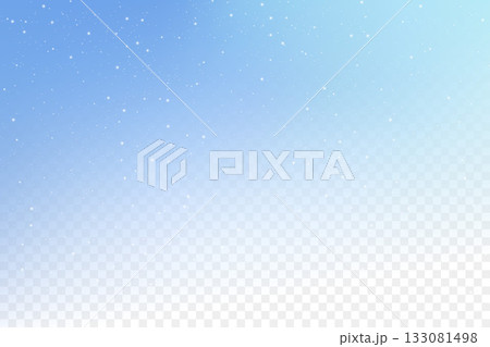 Winter vector transparent background with white falling snowflakes. Icy blue Christmas sky for holiday design. Realistic frosty illustration 133081498