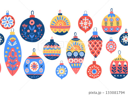 Scandinavian Christmas Ornament Pattern Festive Folk Art Seamless Background 133081794