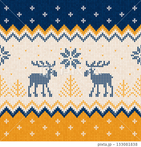 Cozy Knitted Christmas Border with Snowflakes and Scaninavian Ornaments. Cozy Knitted Christmas Border with Snowflakes and Scaninavian Ornaments. 133081838