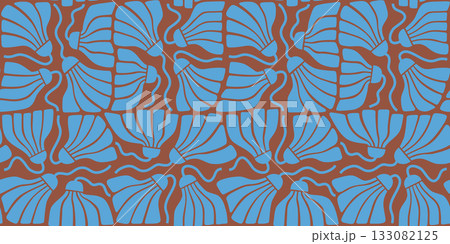 Bold abstract fading autumn flowers, minimal poster. Organic doodle shapes in trendy naive retro style. Contemporary botanical dark vector seamless background 133082125