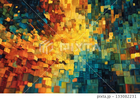 Colorful Mosaic Painting Brings Life to the Pixelated Landscape at Golden Hour Generative AI Colorful Mosaic Painting Brings Life to the Pixelated Landscape at Golden Hour Generative AI 133082231