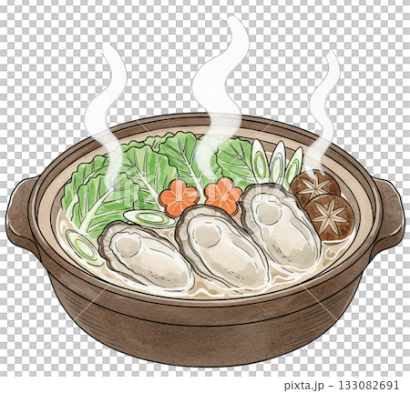 Oysters and vegetables in a clay pot (with steam) Oysters and vegetables in a clay pot (with steam) 133082691