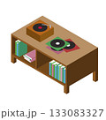 レコードプレイヤーが置かれたモダンな棚のアイソメトリック素材 133083327