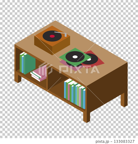 現代書架（內有唱片機）的等距圖像 133083327