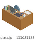 L字型ワークデスクとパソコンのアイソメトリック素材 133083328