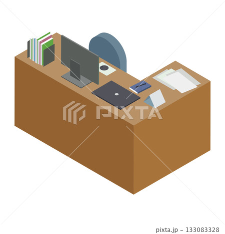 L字型ワークデスクとパソコンのアイソメトリック素材 133083328