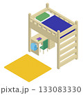 小学生男の子のロフトベッドと学習机のアイソメトリック素材 133083330