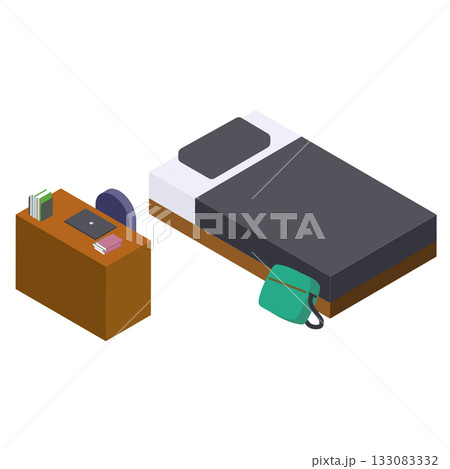 高校生男子の部屋（デスク・シングルベッド）のアイソメトリック素材 133083332