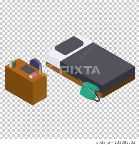 高校生男子の部屋（デスク・シングルベッド）のアイソメトリック素材 133083332