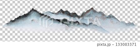 Watercolor illustration of panoramic view of the blue mountains, party design and winter wedding 133083371