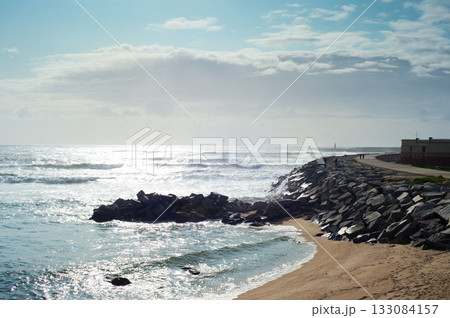 People walking ocean Povoa Varzim People walking ocean Povoa Varzim 133084157