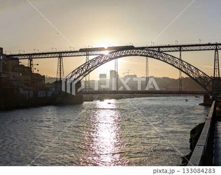tram skyline Douro bridge Porto tram skyline Douro bridge Porto 133084283