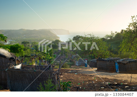 Angola village  huts  straw house 133084407