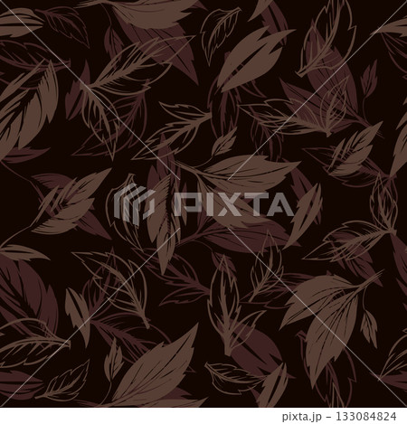 Autumn leaves seamless dark background. Hand drawing. Not AI, Vector illustration 133084824