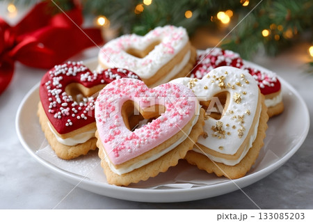 Colorful heart shaped cookies for Valentine's Day celebration Colorful heart shaped cookies for Valentine's Day celebration 133085203