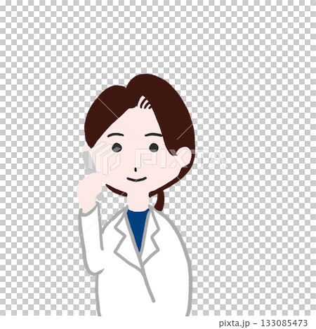 白衣の女性が電話対応しているイラスト 133085473