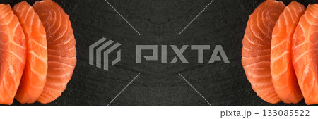 Fresh Salmon Fillet, Raw Norwegian Red Fish, Trout Meat Piece, Fresh Atlantic Salmon Fillet on Black Fresh Salmon Fillet, Raw Norwegian Red Fish, Trout Meat Piece, Fresh Atlantic Salmon Fillet on Black 133085522