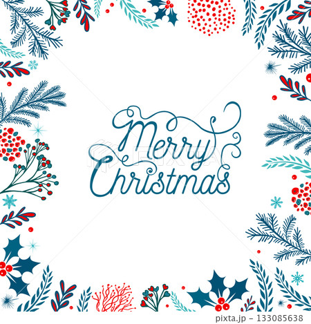 New year and Merry Christmas beautiful card. Not AI, Vector illustrations frame. 133085638