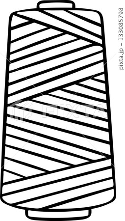 Doodle style illustration of a classic thread spool, simple black and white sketch icon. Hand-drawn sewing accessory perfect for knitting and tailoring craft projects Doodle style illustration of a classic thread spool, simple black and white sketch icon. Hand-drawn sewing accessory perfect for knitting and tailoring craft projects 133085798