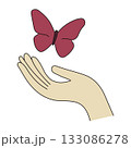 Gentle hand releasing butterfly, minimalist illustration of freedom, transformation, peace, spring nature, and mindfulness concept. Vector illustration 133086278