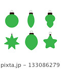 Green Christmas ornaments set, minimal festive baubles, star and tree decorations, New Year holiday illustration. Vector illustration 133086279