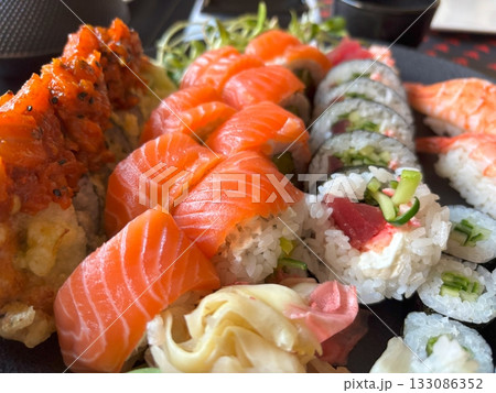 Sushi Plate, Fish Maki Rolls, Japan Seafood 133086352