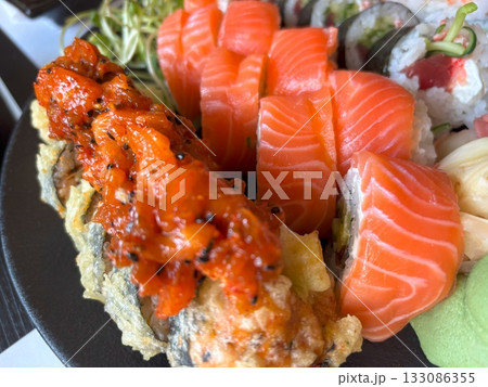 Sushi Plate, Fish Maki Rolls, Japan Seafood Sushi Plate, Fish Maki Rolls, Japan Seafood 133086355