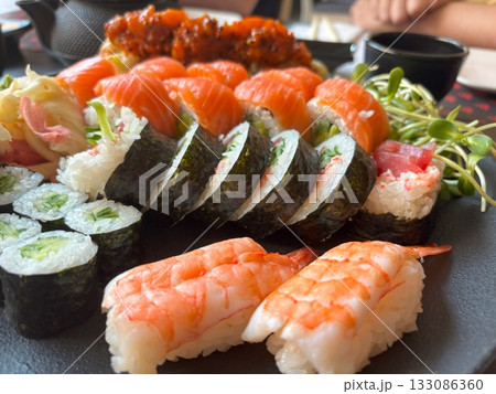 Sushi Plate, Fish Maki Rolls, Japan Seafood 133086360