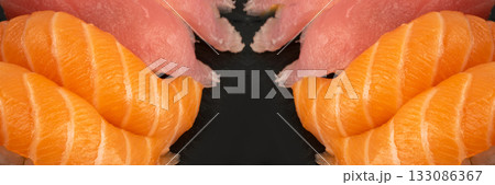 Macro photo of salmon nigiri sushi and maguro tuna 133086367